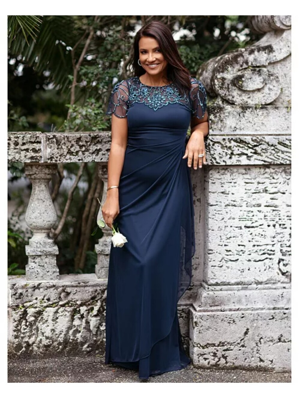 Xscape Navy Beaded Maxi Dress